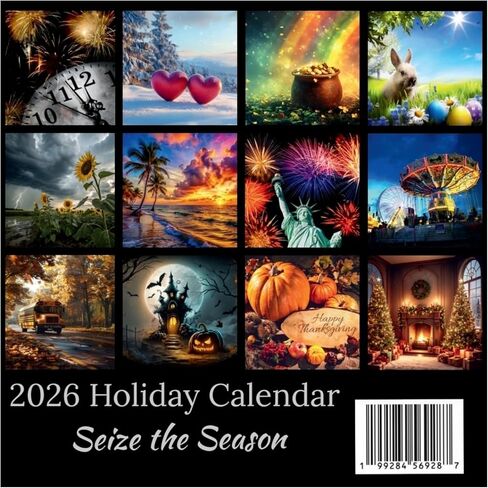 تقويم حائط العطلات لعام 2026 - مفتوح 12 × 24 - تقويم شهري - سمات موسمية وعطلات - تقويم حائط كبير - المنزل أو المكتب - صناعة أمريكية بنسبة 100% in Saudi Arabia