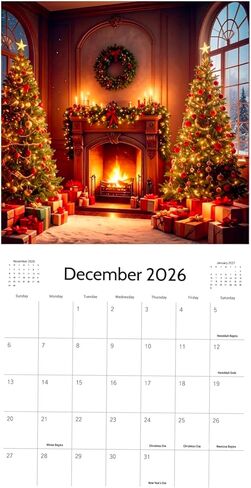 تقويم حائط العطلات لعام 2026 - مفتوح 12 × 24 - تقويم شهري - سمات موسمية وعطلات - تقويم حائط كبير - المنزل أو المكتب - صناعة أمريكية بنسبة 100% in Saudi Arabia