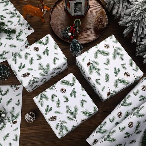 AmazingSpark 12 Sheet Christmas Lightly Scented Wrapping Paper Fir Fragranced Pinecone Wrapping DIY Crafts Gift Packing Wrap Paper Folded Flat for Xmas Winter Holiday Party Birthdays, 27.2 x 19 Inch in Saudi Arabia