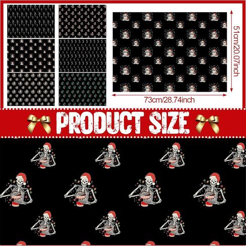 Gersoniel 12 Pcs Gothic Skeleton Christmas Wrapping Paper Dancing Skeleton with Christmas Hat 20 x 29 Inch Gothic Gift Wrapping Paper Decoration for Xmas DIY Crafts Supplies in Saudi Arabia