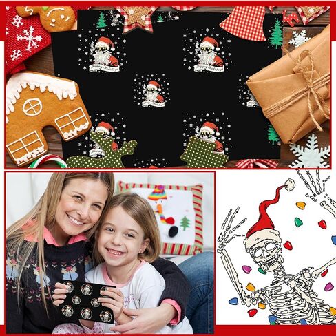 Gersoniel 12 Pcs Gothic Skeleton Christmas Wrapping Paper Dancing Skeleton with Christmas Hat 20 x 29 Inch Gothic Gift Wrapping Paper Decoration for Xmas DIY Crafts Supplies in Saudi Arabia