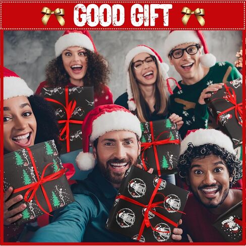 Gersoniel 12 Pcs Gothic Skeleton Christmas Wrapping Paper Dancing Skeleton with Christmas Hat 20 x 29 Inch Gothic Gift Wrapping Paper Decoration for Xmas DIY Crafts Supplies in Saudi Arabia