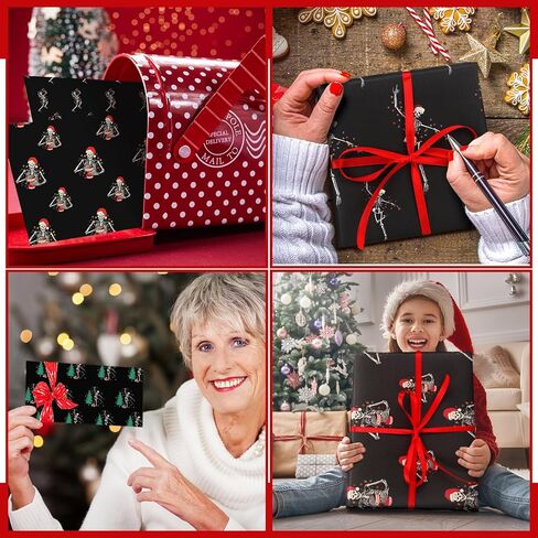 Gersoniel 12 Pcs Gothic Skeleton Christmas Wrapping Paper Dancing Skeleton with Christmas Hat 20 x 29 Inch Gothic Gift Wrapping Paper Decoration for Xmas DIY Crafts Supplies in Saudi Arabia