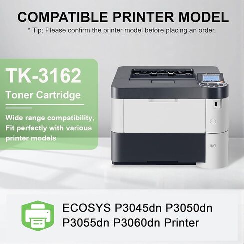2 عبوة خرطوشة حبر سوداء TK3162: استبدال مسحوق حبر TK-3162 1T02T90US0 متوافق مع خرطوشة حبر Kyocera TK3162 لطابعة ECOSYS P3045dn P3050dn P3055dn P3060dn، 13,000 صفحة لكل منها in Kuwait