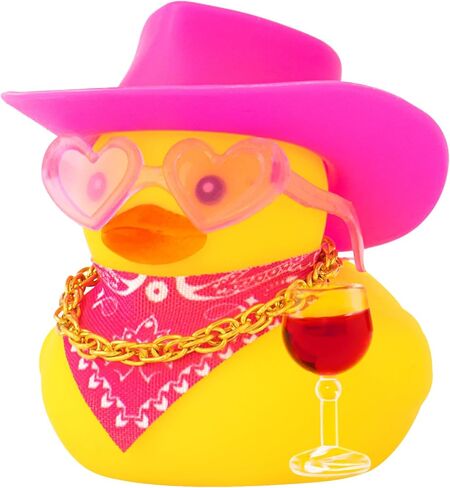 wonuu Drunker Rubber Ducks, Car Dashboard Cowboy Rubber Ducky Decorations for Cute Car Ornament Duck with Hat, Glasses, Necklace, Scarf (Red Wine) in Saudi Arabia