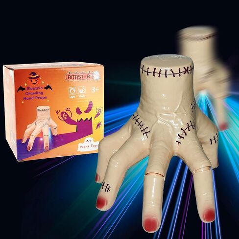 Electric Fake Moving Hand with Halloween Music,RGB LED Lights,Cosplay Scary Crawling Hand Thing Toy for Addams Big Family Party,Halloween Movie Prop Prank Decorations Props,Electronic Collection Toys in Saudi Arabia