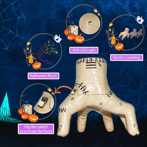 Electric Fake Moving Hand with Halloween Music,RGB LED Lights,Cosplay Scary Crawling Hand Thing Toy for Addams Big Family Party,Halloween Movie Prop Prank Decorations Props,Electronic Collection Toys in Saudi Arabia