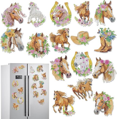 Horse Diamond Painting Magnets - 16 Pcs Animals Theme Fridge Magnets DIY Cute Horse Stickers Diamond Art Kits for Adults Refrigerator Art Craft Home Decoration Car in Saudi Arabia