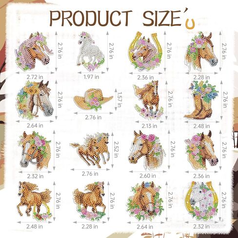 Horse Diamond Painting Magnets - 16 Pcs Animals Theme Fridge Magnets DIY Cute Horse Stickers Diamond Art Kits for Adults Refrigerator Art Craft Home Decoration Car in Saudi Arabia