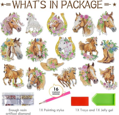 Horse Diamond Painting Magnets - 16 Pcs Animals Theme Fridge Magnets DIY Cute Horse Stickers Diamond Art Kits for Adults Refrigerator Art Craft Home Decoration Car in Saudi Arabia