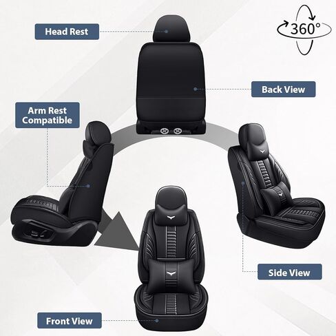 Fit for 98% of Mercedes-Benz Car Seat Cover, Business Sport Seat Protector, Anti-Slip Easy to Install Leather Seat Cover(2 Front Seat Luxury/Black) in Saudi Arabia
