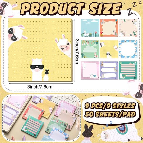 9 Pads Cute Sticky Notes Cartoon Animal Self Stick Notepads 3x3 Inches Notes Adhesive Memo Pad Office Decor Gifts for Students School Office Meeting (Highland Cow) in Kuwait