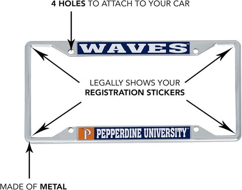 Desert Cactus Pepperdine University License Plate Frame Waves Metal Car Tag Holder for Front or Back of Car Officially Licensed (Mascot) in Saudi Arabia