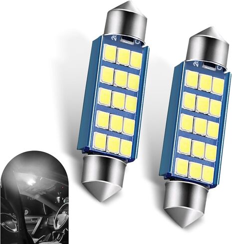 2 PCS 42mm 2835 Car Bi-Tip Reading Light, 6000K High Intensity Decoded Low Power LED License Plate Light Tailgate Light, 360 Degree Surround Lighting Accessory for Most Cars (White) in Kuwait