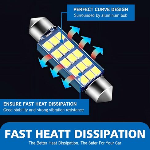 2 PCS 42mm 2835 Car Bi-Tip Reading Light, 6000K High Intensity Decoded Low Power LED License Plate Light Tailgate Light, 360 Degree Surround Lighting Accessory for Most Cars (White) in Kuwait