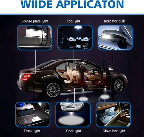 2 PCS 42mm 2835 Car Bi-Tip Reading Light, 6000K High Intensity Decoded Low Power LED License Plate Light Tailgate Light, 360 Degree Surround Lighting Accessory for Most Cars (White) in Kuwait