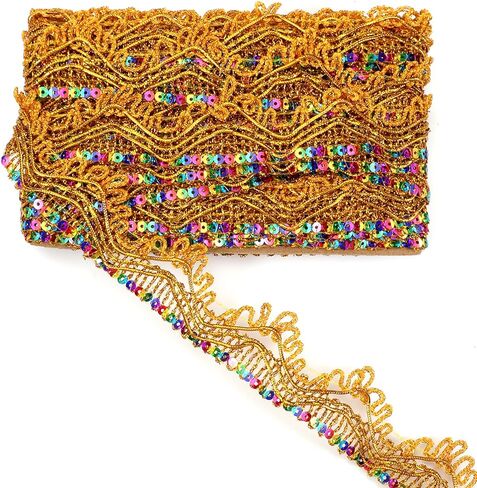 Gold Trim for Sewing, 9.8 Yard Shiny Beaded Gold Sequin Trim Vintage Decorative Lace Ribbon for DIY Crafts Sewing Clothes Wedding Home Decor in Saudi Arabia