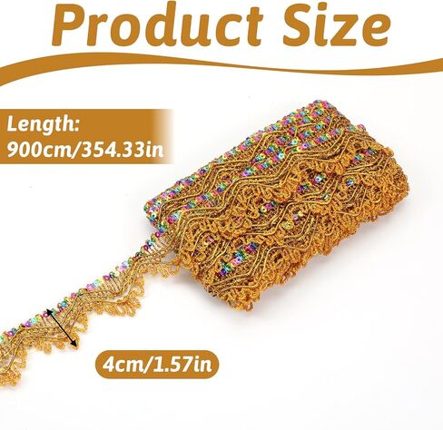 Gold Trim for Sewing, 9.8 Yard Shiny Beaded Gold Sequin Trim Vintage Decorative Lace Ribbon for DIY Crafts Sewing Clothes Wedding Home Decor in Saudi Arabia