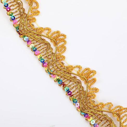 Gold Trim for Sewing, 9.8 Yard Shiny Beaded Gold Sequin Trim Vintage Decorative Lace Ribbon for DIY Crafts Sewing Clothes Wedding Home Decor in Saudi Arabia