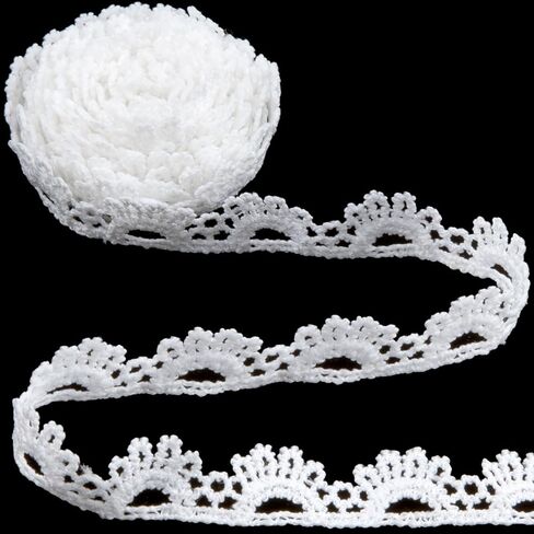 4 Yards White Lace Trim, Vintage Crocheted Lace Ribbons, Embroidery Scalloped Edge Laces for DIY Crafts, Bouquet, Sewing, Wedding, Wrapping, Decoration (0.63" Wide) in Saudi Arabia