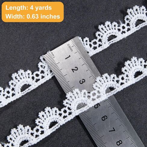 4 Yards White Lace Trim, Vintage Crocheted Lace Ribbons, Embroidery Scalloped Edge Laces for DIY Crafts, Bouquet, Sewing, Wedding, Wrapping, Decoration (0.63" Wide) in Saudi Arabia