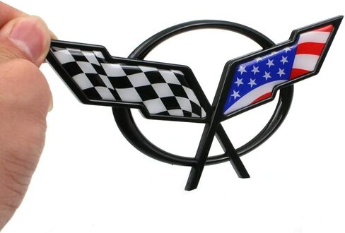 Front Nose Cross Flags Emblem Car Badge Replacement for 97-04 Corvette C5 Chevrolet Decal 19207384 19207385 (Front - w/Alignment Pins) (US Flag-Black/Blue) in Saudi Arabia