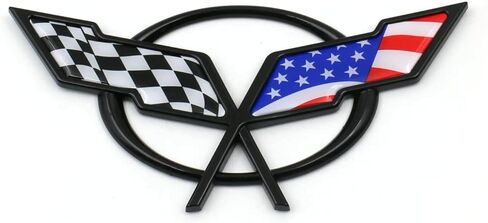 Front Nose Cross Flags Emblem Car Badge Replacement for 97-04 Corvette C5 Chevrolet Decal 19207384 19207385 (Front - w/Alignment Pins) (US Flag-Black/Blue) in Saudi Arabia