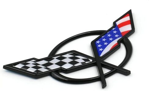 Front Nose Cross Flags Emblem Car Badge Replacement for 97-04 Corvette C5 Chevrolet Decal 19207384 19207385 (Front - w/Alignment Pins) (US Flag-Black/Blue) in Saudi Arabia