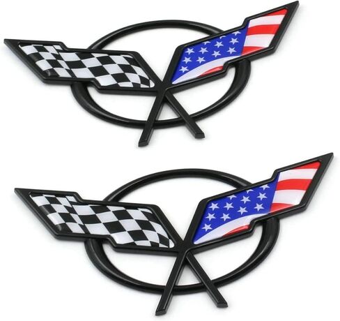 Front Nose Cross Flags Emblem Car Badge Replacement for 97-04 Corvette C5 Chevrolet Decal 19207384 19207385 (Front - w/Alignment Pins) (US Flag-Black/Blue) in Saudi Arabia