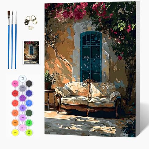 Auremi Window Paint by Number Kits with Framed, DIY Flower Paint by Number Canvas for Adults, Easy Acrylic in Canvas with Brushes for Decor 20x30cm in Saudi Arabia