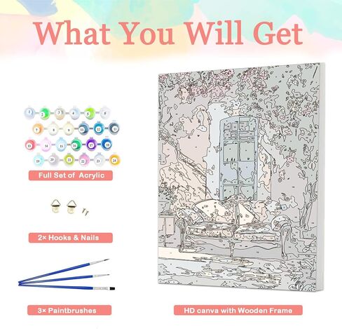 Auremi Window Paint by Number Kits with Framed, DIY Flower Paint by Number Canvas for Adults, Easy Acrylic in Canvas with Brushes for Decor 20x30cm in Saudi Arabia