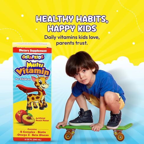 Girafkids Super Vitamins Kids Vitamins – 10 Serving Bottles Liquid Multivitamins for Kids 4 and Up – Kids Immune Support Multi Vitamin with Forest Fruit Flavor – 12 Vitamins, Royal Jelly, Propolis in Saudi Arabia