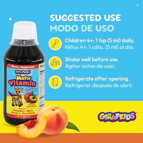 Girafkids Super Vitamins Kids Vitamins – 10 Serving Bottles Liquid Multivitamins for Kids 4 and Up – Kids Immune Support Multi Vitamin with Forest Fruit Flavor – 12 Vitamins, Royal Jelly, Propolis in Saudi Arabia