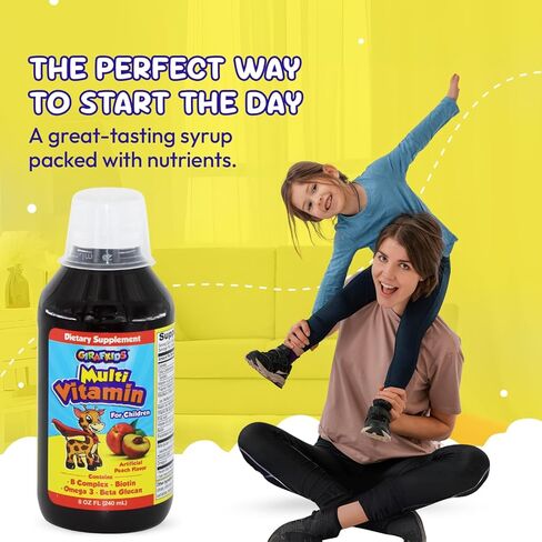 Girafkids Super Vitamins Kids Vitamins – 10 Serving Bottles Liquid Multivitamins for Kids 4 and Up – Kids Immune Support Multi Vitamin with Forest Fruit Flavor – 12 Vitamins, Royal Jelly, Propolis in Saudi Arabia