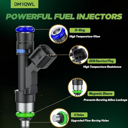 حاقن الوقود V6/3.7L متوافق مع جيب ليبرتي (2004-2012)، Ram1500 (2004-2012)، كوماندر (2006-2010)، جراند شيروكي (2005-2010)، داكوتا (2004-2011)، استبدال 4 فتحات # 0280158020 (6 قطع) in Kuwait