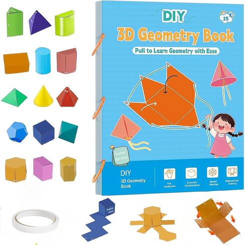Pull String 3D Geometry Learning Book, 3D Shapes for Teaching Volume and Surface Area Formulas,with Braided Rope Design,DIY Solid Geometry Training for Beginners(15 Model) in Saudi Arabia