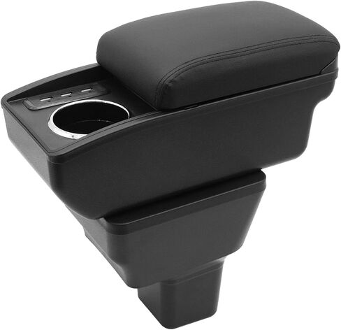 YJYWZH Car Armrest Storage Box for Nissan Almera Versa 2020-2024 Double Layer Car Center Console Organizer Armrest Box with 6 USB Ports and Cup Holder Car Interior Accessories(Black Thread) in Saudi Arabia
