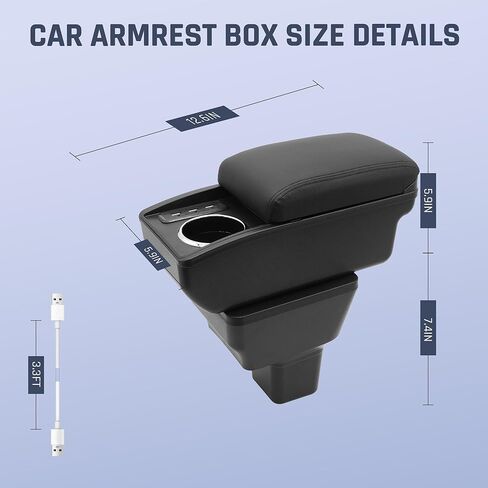YJYWZH Car Armrest Storage Box for Nissan Almera Versa 2020-2024 Double Layer Car Center Console Organizer Armrest Box with 6 USB Ports and Cup Holder Car Interior Accessories(Black Thread) in Saudi Arabia