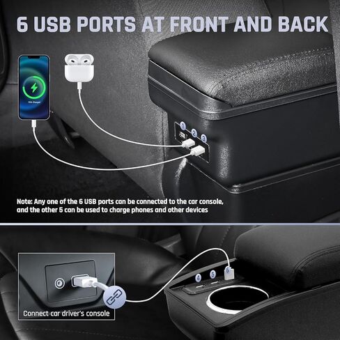 YJYWZH Car Armrest Storage Box for Nissan Almera Versa 2020-2024 Double Layer Car Center Console Organizer Armrest Box with 6 USB Ports and Cup Holder Car Interior Accessories(Black Thread) in Saudi Arabia