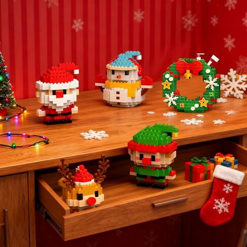 4 Pack Santa Claus Design Building Blocks Set, Christmas Theme Building Blocks Ornaments, Mini Building Figures, DIY Stocking Stuffers, Xmas New Year Birthday Gifts (Set B) in Kuwait
