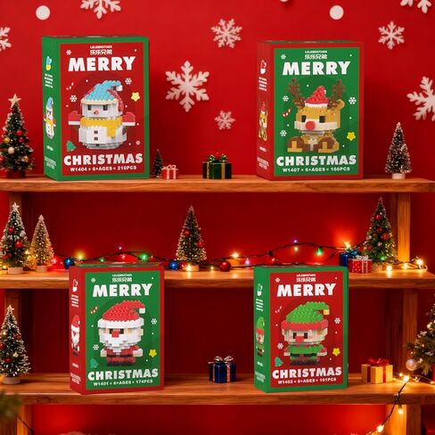 4 Pack Santa Claus Design Building Blocks Set, Christmas Theme Building Blocks Ornaments, Mini Building Figures, DIY Stocking Stuffers, Xmas New Year Birthday Gifts (Set B) in Kuwait