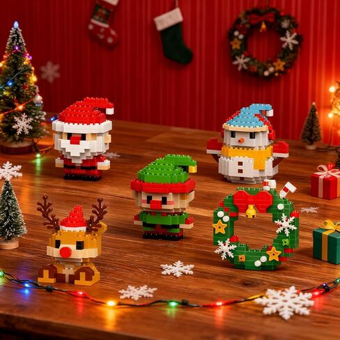 4 Pack Santa Claus Design Building Blocks Set, Christmas Theme Building Blocks Ornaments, Mini Building Figures, DIY Stocking Stuffers, Xmas New Year Birthday Gifts (Set B) in Kuwait