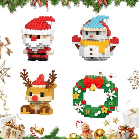 4 Pack Santa Claus Design Building Blocks Set, Christmas Theme Building Blocks Ornaments, Mini Building Figures, DIY Stocking Stuffers, Xmas New Year Birthday Gifts (Set B) in Kuwait