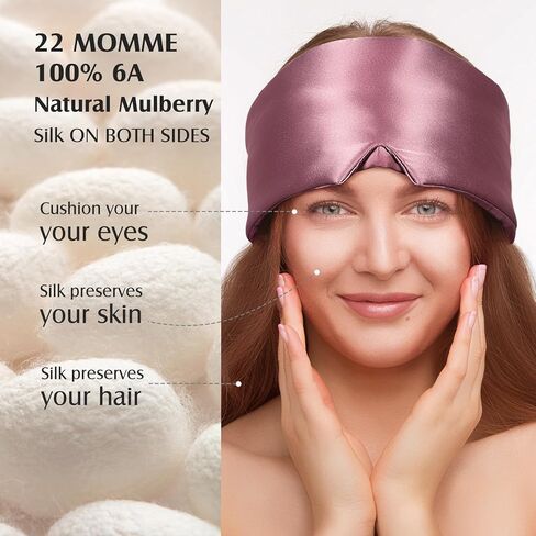 قناع النوم من حرير التوت من YFONG 22 Momme للنساء والرجال مع شريط فيلكرو قابل للتعديل، قناع عين من الحرير الطبيعي بنسبة 100% على كلا الجانبين، معصوب العينين للنوم بحجم كبير للتعتيم التام للنوم والسفر والقيلولة (وردي) in Kuwait