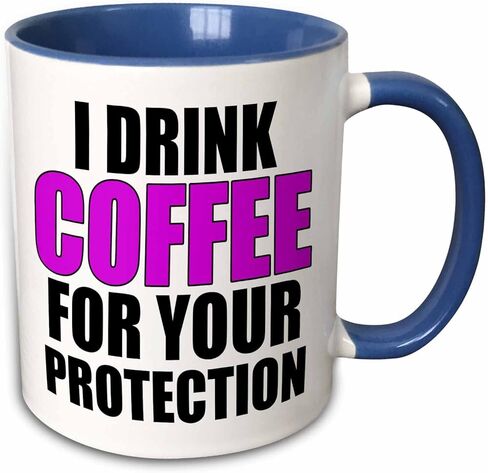 3dRose I Drink Coffee For Your Protection، كوب أسود أزرق اللون بلونين، 11 أونصة in Saudi Arabia