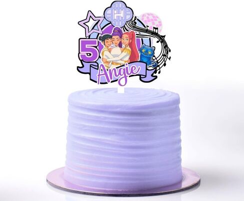 1Pcs Personalized Purple K-Pop Light-Up Cake Topper | K-Pop Birthday Cake Topper | Party Supplies | Handmade Musical Topper with Name and Age | Pop Star Party Topper Pink (K POP) in Saudi Arabia