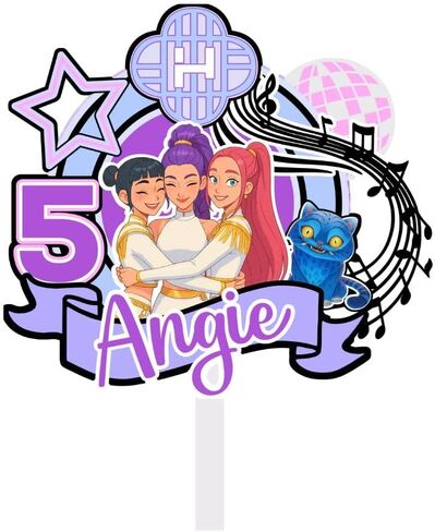 1Pcs Personalized Purple K-Pop Light-Up Cake Topper | K-Pop Birthday Cake Topper | Party Supplies | Handmade Musical Topper with Name and Age | Pop Star Party Topper Pink (K POP) in Saudi Arabia