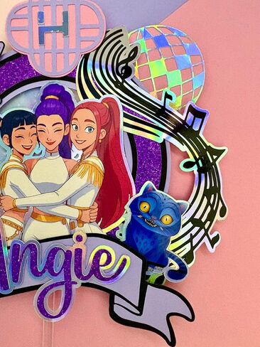1Pcs Personalized Purple K-Pop Light-Up Cake Topper | K-Pop Birthday Cake Topper | Party Supplies | Handmade Musical Topper with Name and Age | Pop Star Party Topper Pink (K POP) in Saudi Arabia