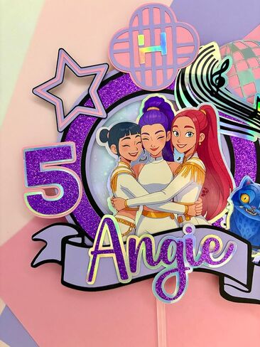 1Pcs Personalized Purple K-Pop Light-Up Cake Topper | K-Pop Birthday Cake Topper | Party Supplies | Handmade Musical Topper with Name and Age | Pop Star Party Topper Pink (K POP) in Saudi Arabia