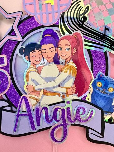 1Pcs Personalized Purple K-Pop Light-Up Cake Topper | K-Pop Birthday Cake Topper | Party Supplies | Handmade Musical Topper with Name and Age | Pop Star Party Topper Pink (K POP) in Saudi Arabia
